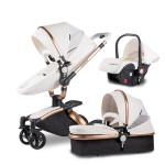 Baby stroller can sit and lie on leather two-way high landscape stroller, 360 degree rotation newborn BB car can be fold