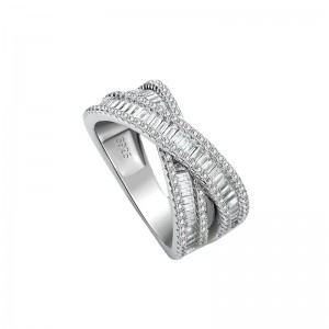 S925 Sterling Silver Cross Full Diamond Double Layer Ring