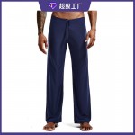 Men's home pants pajamas solid color lace up loose ice nylon