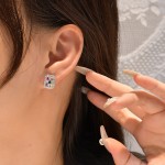 Rectangular color diamond sterling silver earrings