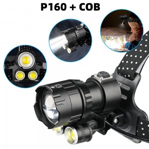 Led + cob adjustable head mounted headlamp with strong light