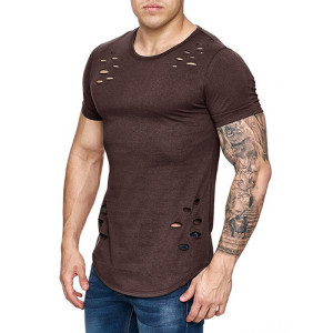 Men's slim fit solid color round neck T-shirt